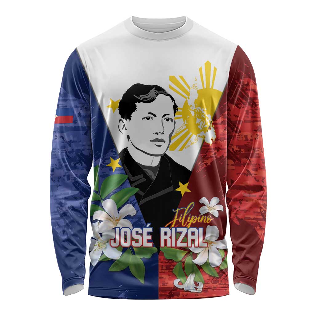 Philippines Rizal Day Long Sleeve Shirt Filipino Sampaguita Grunge Style LT14 Unisex Blue - Polynesian Pride