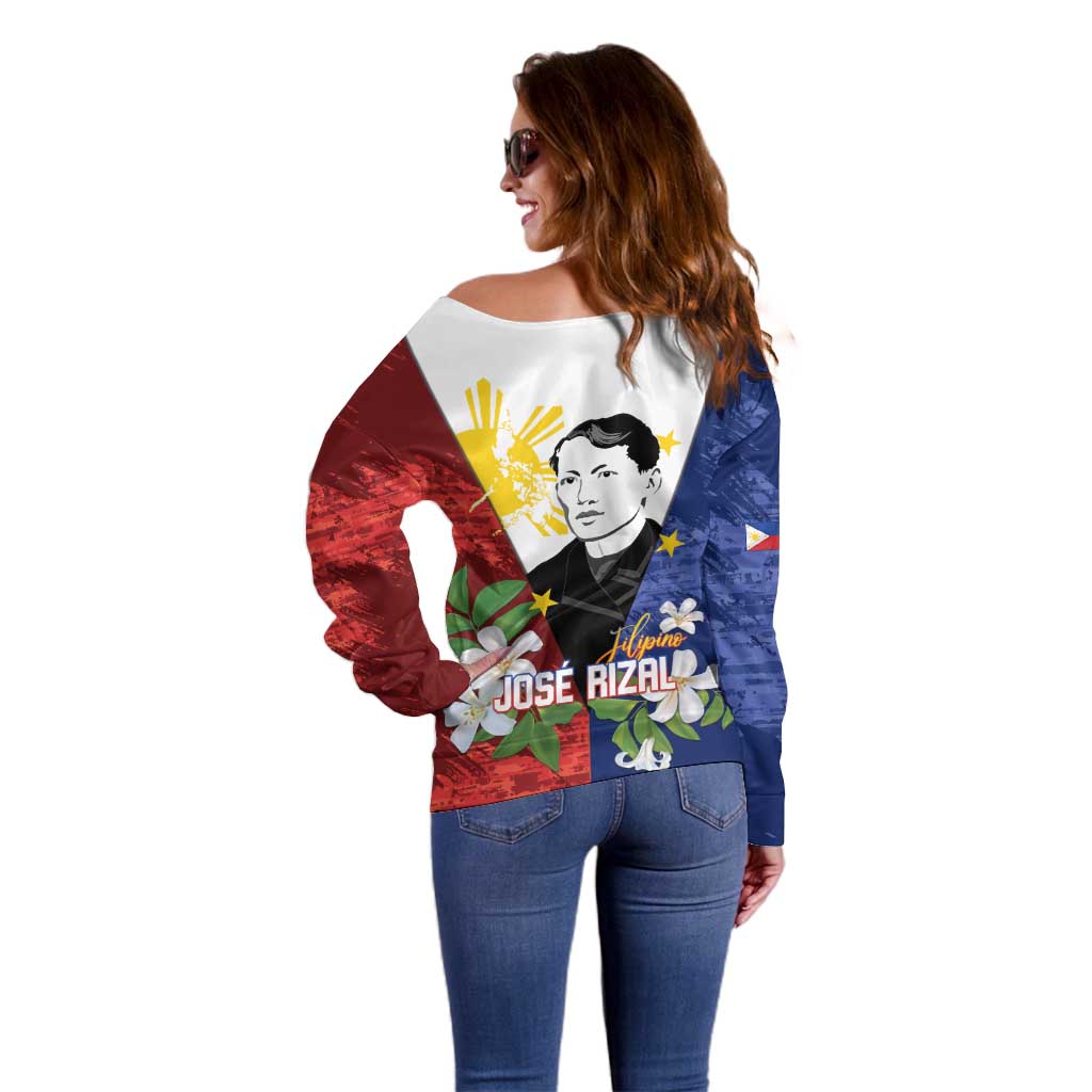 Philippines Rizal Day Off Shoulder Sweater Filipino Sampaguita Grunge Style - Polynesian Pride