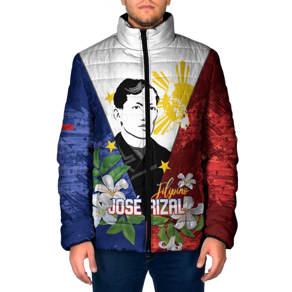 Philippines Rizal Day Padded Jacket Filipino Sampaguita Grunge Style LT14 Men Blue - Polynesian Pride