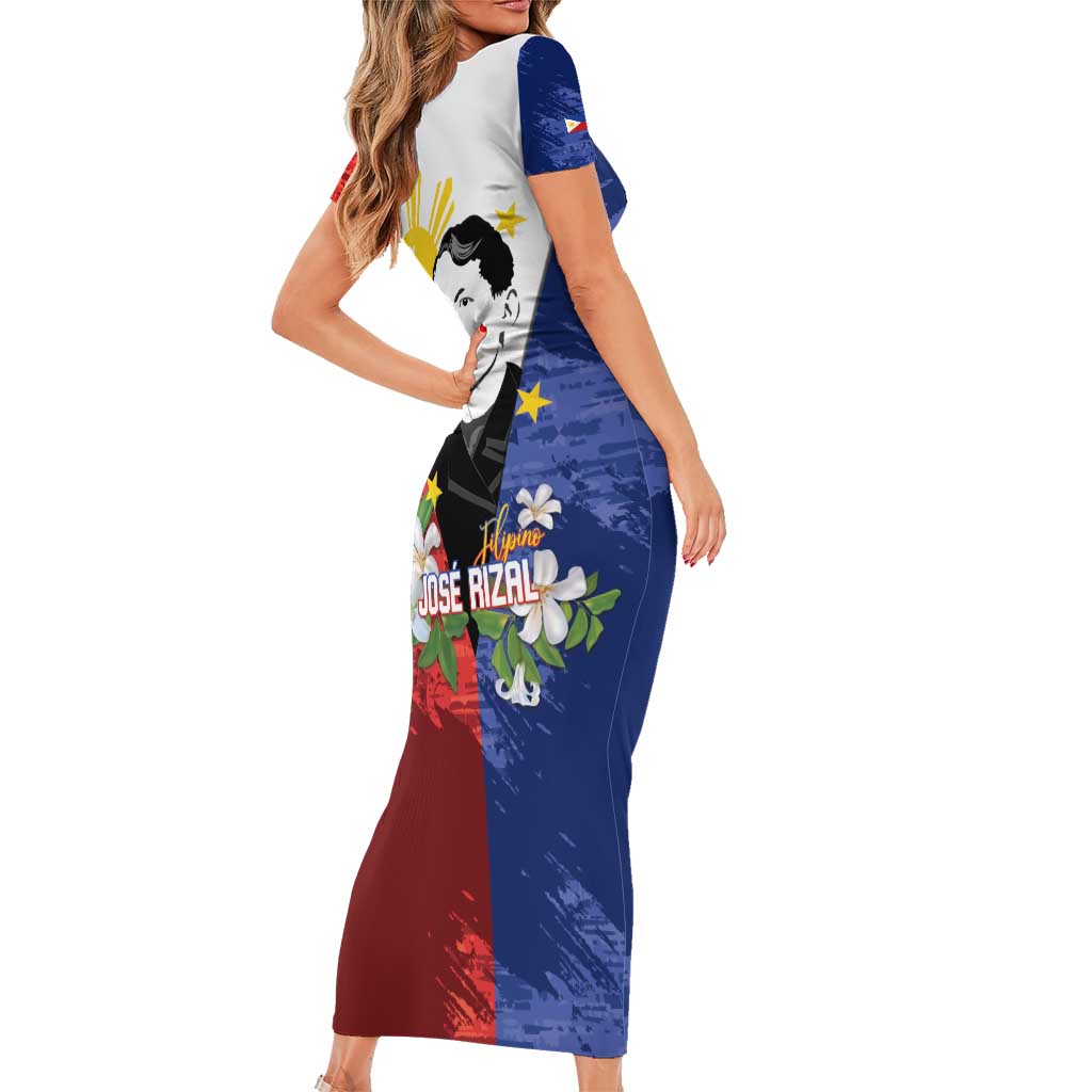 Philippines Rizal Day Short Sleeve Bodycon Dress Filipino Sampaguita Grunge Style