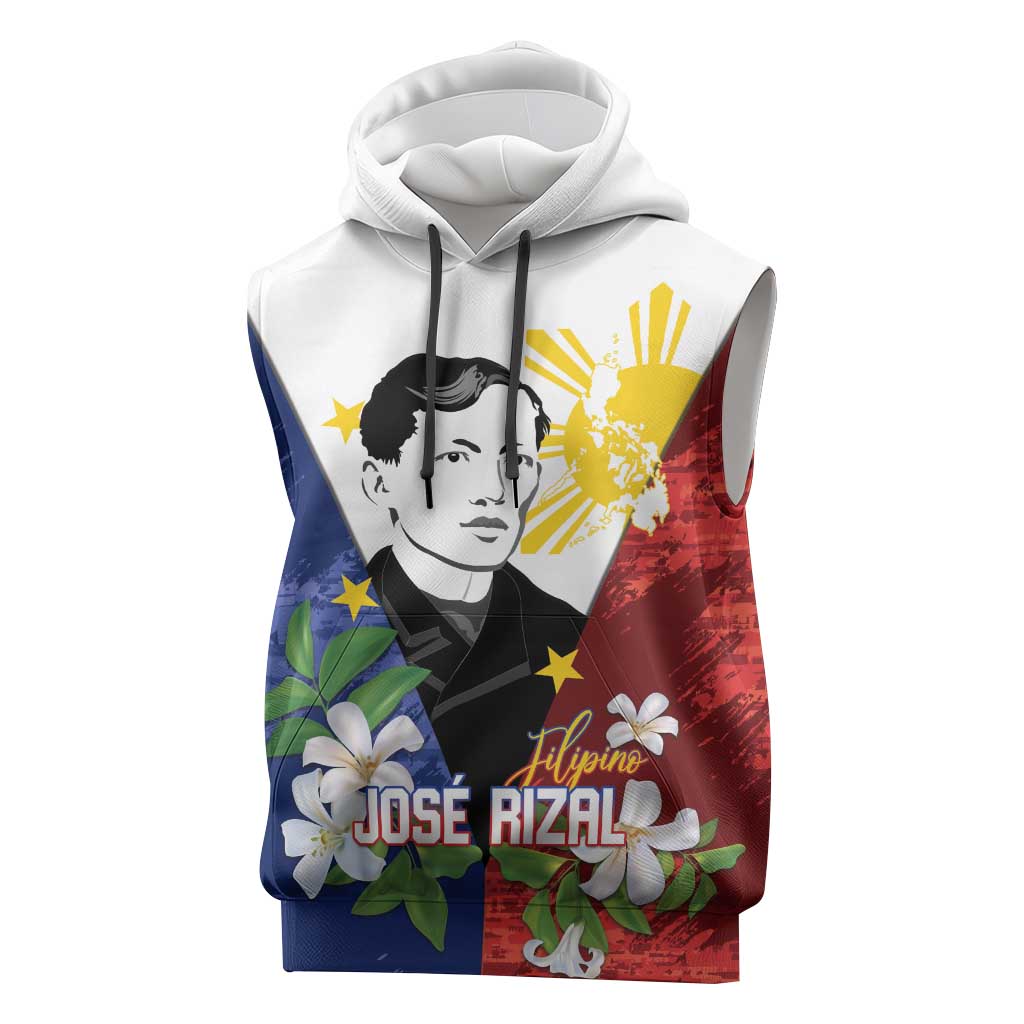 Philippines Rizal Day Sleeveless Hoodie Filipino Sampaguita Grunge Style LT14 Blue - Polynesian Pride