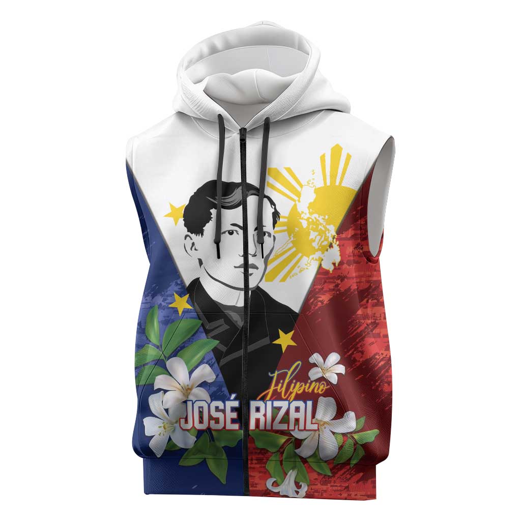 Philippines Rizal Day Sleeveless Zip Hoodie Filipino Sampaguita Grunge Style LT14 Blue - Polynesian Pride