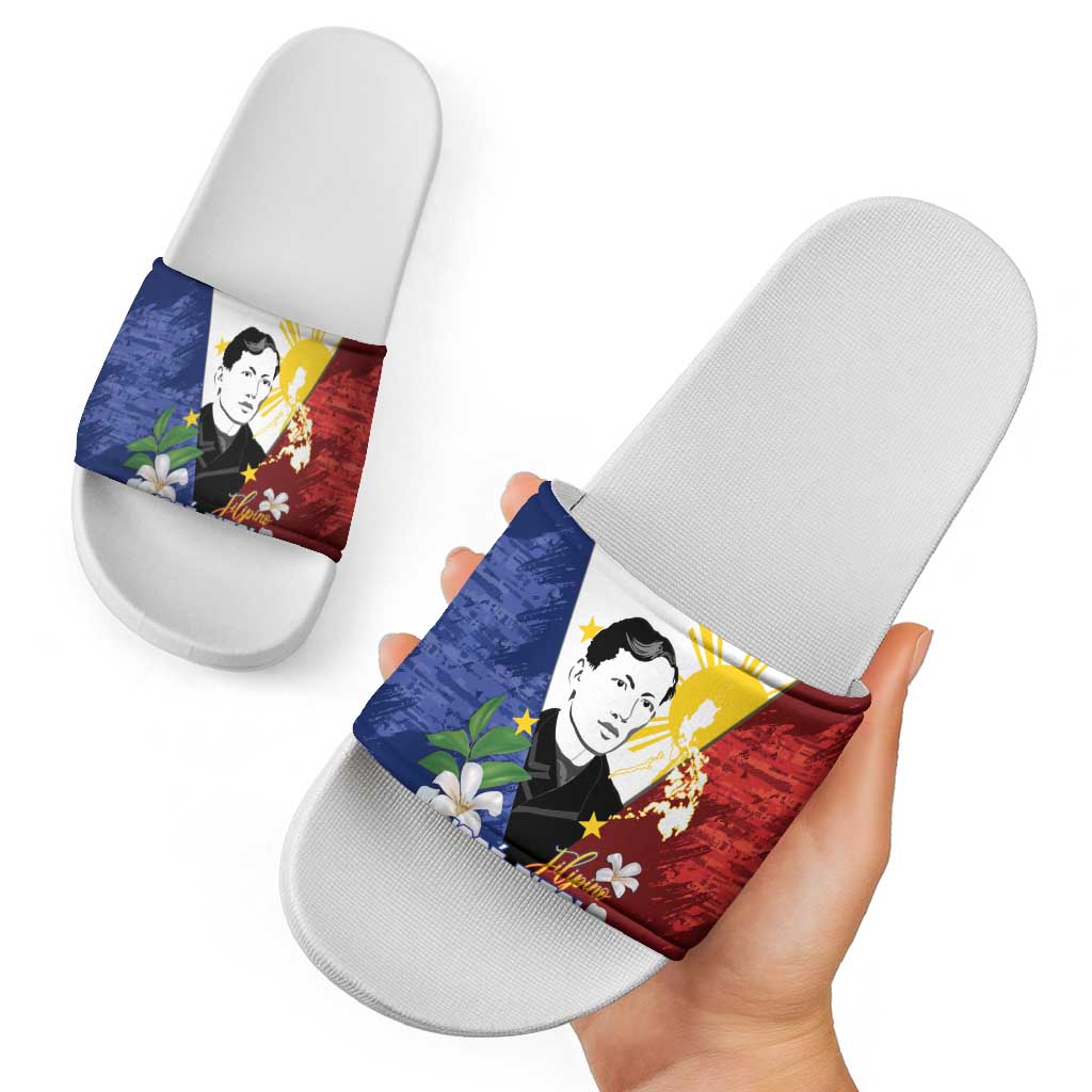 Philippines Rizal Day Slide Sandals Filipino Sampaguita Grunge Style - Polynesian Pride