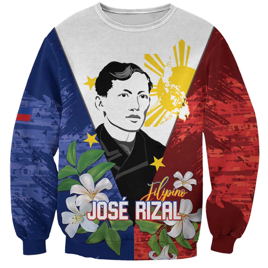 Philippines Rizal Day Sweatshirt Filipino Sampaguita Grunge Style LT14 Unisex Blue - Polynesian Pride