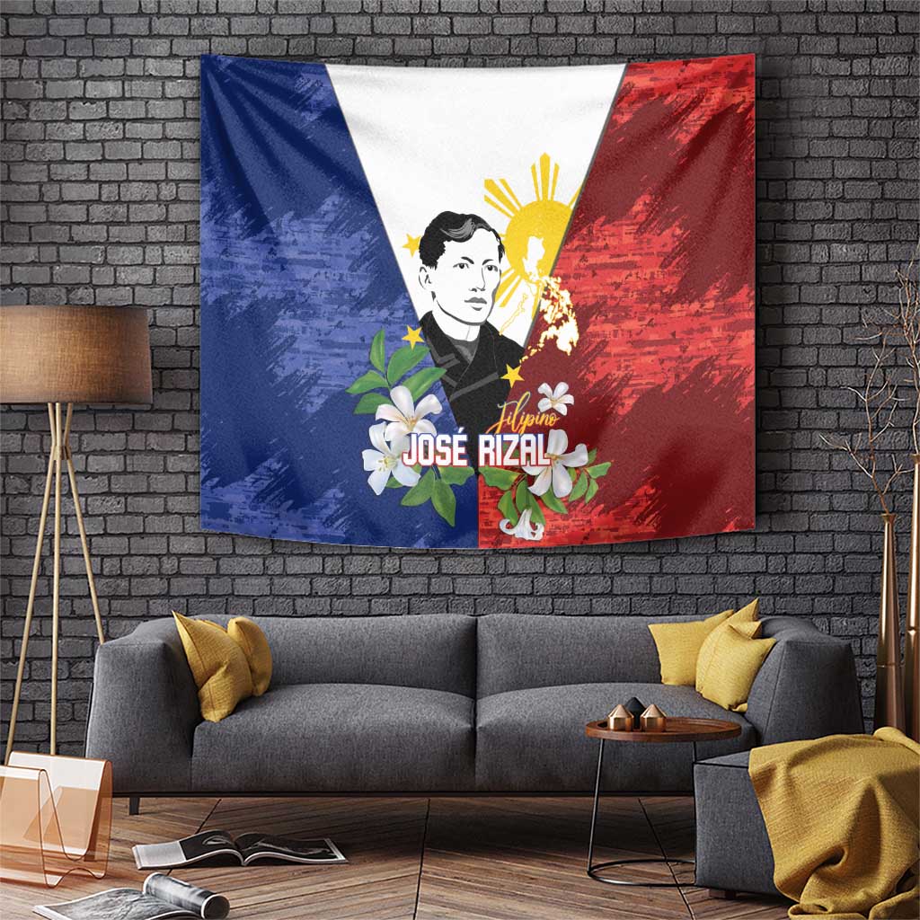 Philippines Rizal Day Tapestry Filipino Sampaguita Grunge Style LT14 Blue - Polynesian Pride