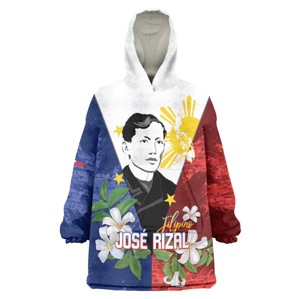 Philippines Rizal Day Wearable Blanket Hoodie Filipino Sampaguita Grunge Style LT14 One Size Blue - Polynesian Pride