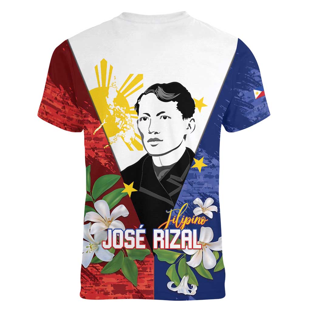 Philippines Rizal Day Women V-Neck T-Shirt Filipino Sampaguita Grunge Style - Polynesian Pride