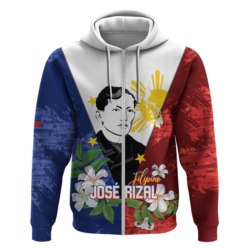 Philippines Rizal Day Zip Hoodie Filipino Sampaguita Grunge Style LT14 Zip Hoodie Blue - Polynesian Pride