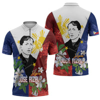 Philippines Rizal Day Zipper Polo Shirt Filipino Sampaguita Grunge Style - Polynesian Pride