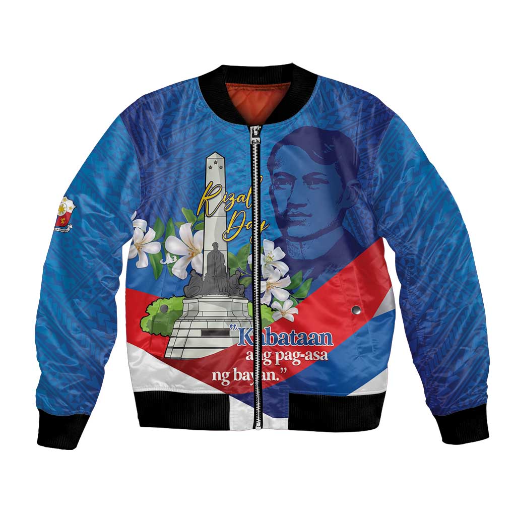 Philippines Rizal Day Bomber Jacket Filipino Motto Stella Polynesian Pattern LT14 Unisex Blue - Polynesian Pride