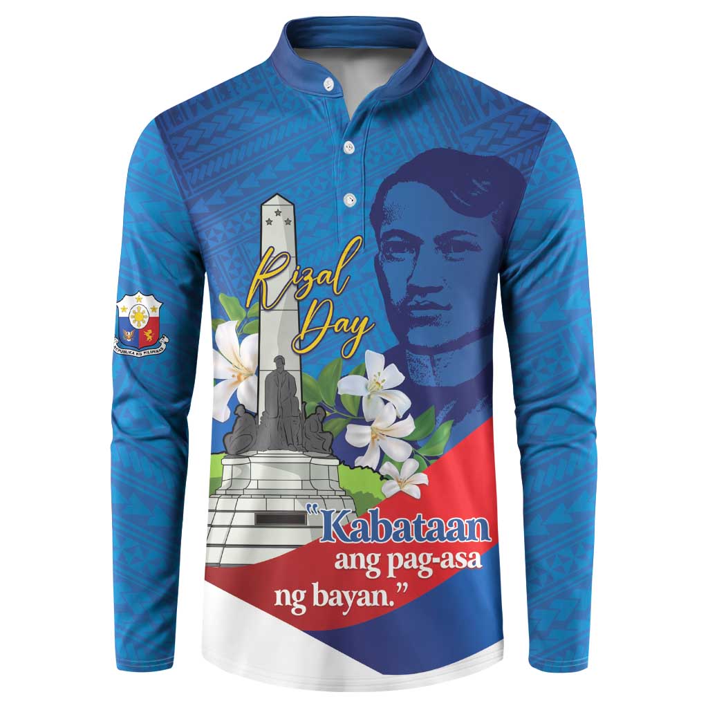 Philippines Rizal Day Button Sweatshirt Filipino Motto Stella Polynesian Pattern LT14 Blue - Polynesian Pride