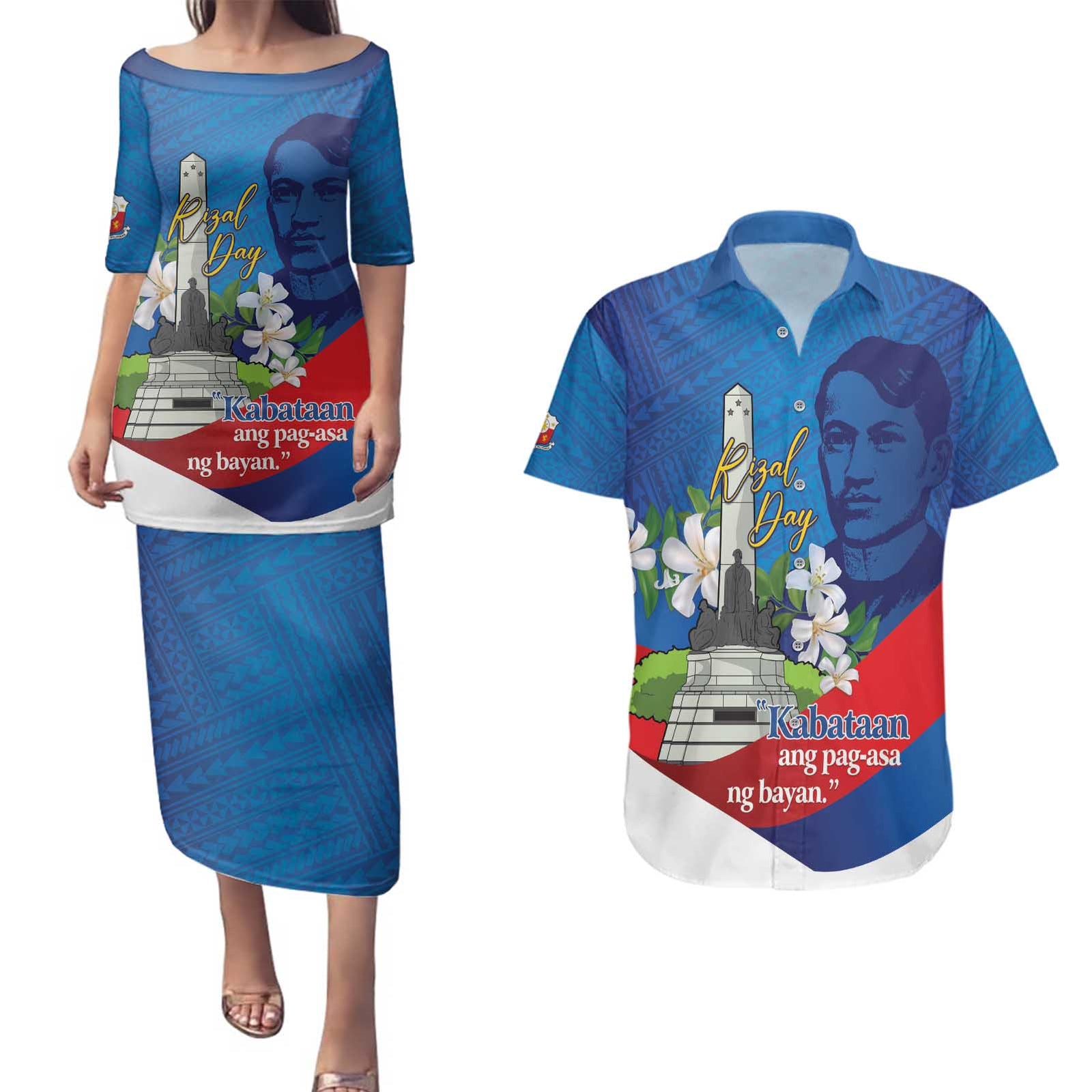 Philippines Rizal Day Couples Matching Puletasi and Hawaiian Shirt Filipino Motto Stella Polynesian Pattern LT14 Blue - Polynesian Pride