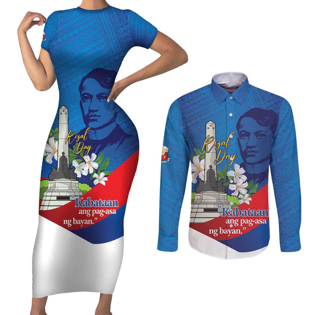 Philippines Rizal Day Couples Matching Short Sleeve Bodycon Dress and Long Sleeve Button Shirt Filipino Motto Stella Polynesian Pattern - Polynesian Pride