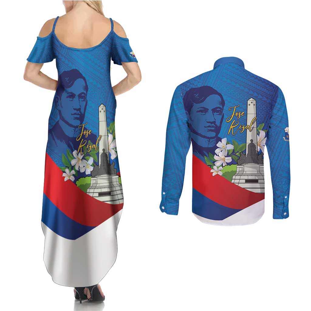 Philippines Rizal Day Couples Matching Summer Maxi Dress and Long Sleeve Button Shirt Filipino Motto Stella Polynesian Pattern - Polynesian Pride