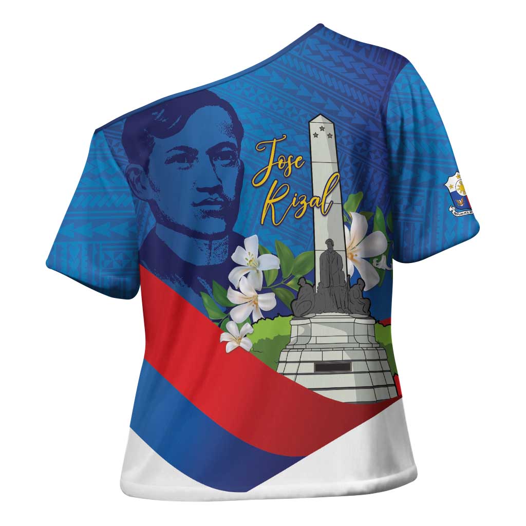 Philippines Rizal Day Cross Shoulder Shirt Filipino Motto Stella Polynesian Pattern - Polynesian Pride