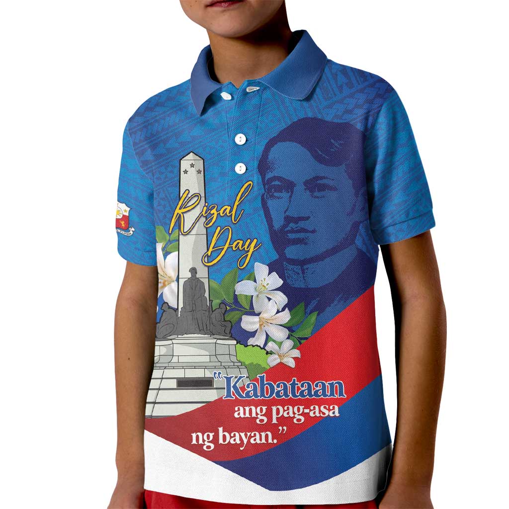 Philippines Rizal Day Kid Polo Shirt Filipino Motto Stella Polynesian Pattern LT14 Kid Blue - Polynesian Pride