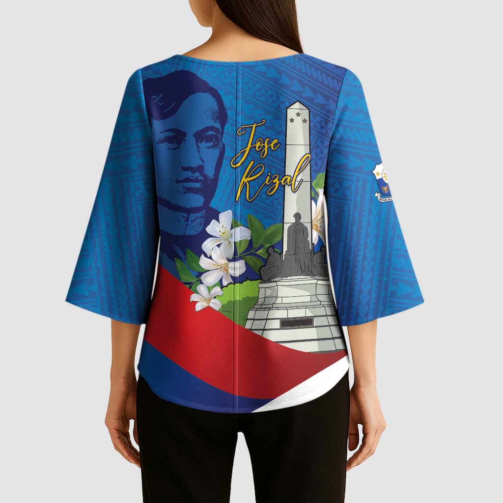 Philippines Rizal Day Kimono Sleeve Blouse Filipino Motto Stella Polynesian Pattern - Polynesian Pride