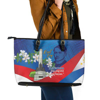 Philippines Rizal Day Leather Tote Bag Filipino Motto Stella Polynesian Pattern - Polynesian Pride