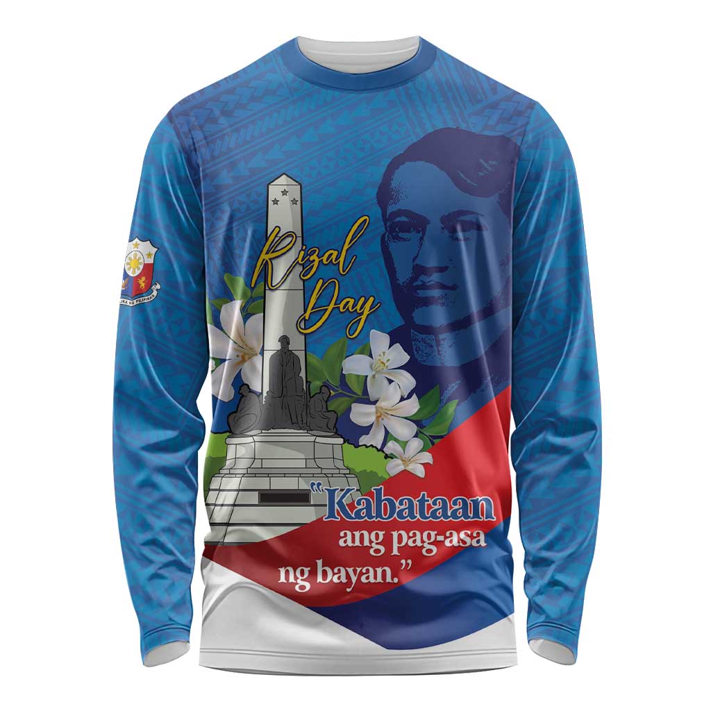 Philippines Rizal Day Long Sleeve Shirt Filipino Motto Stella Polynesian Pattern LT14 Unisex Blue - Polynesian Pride