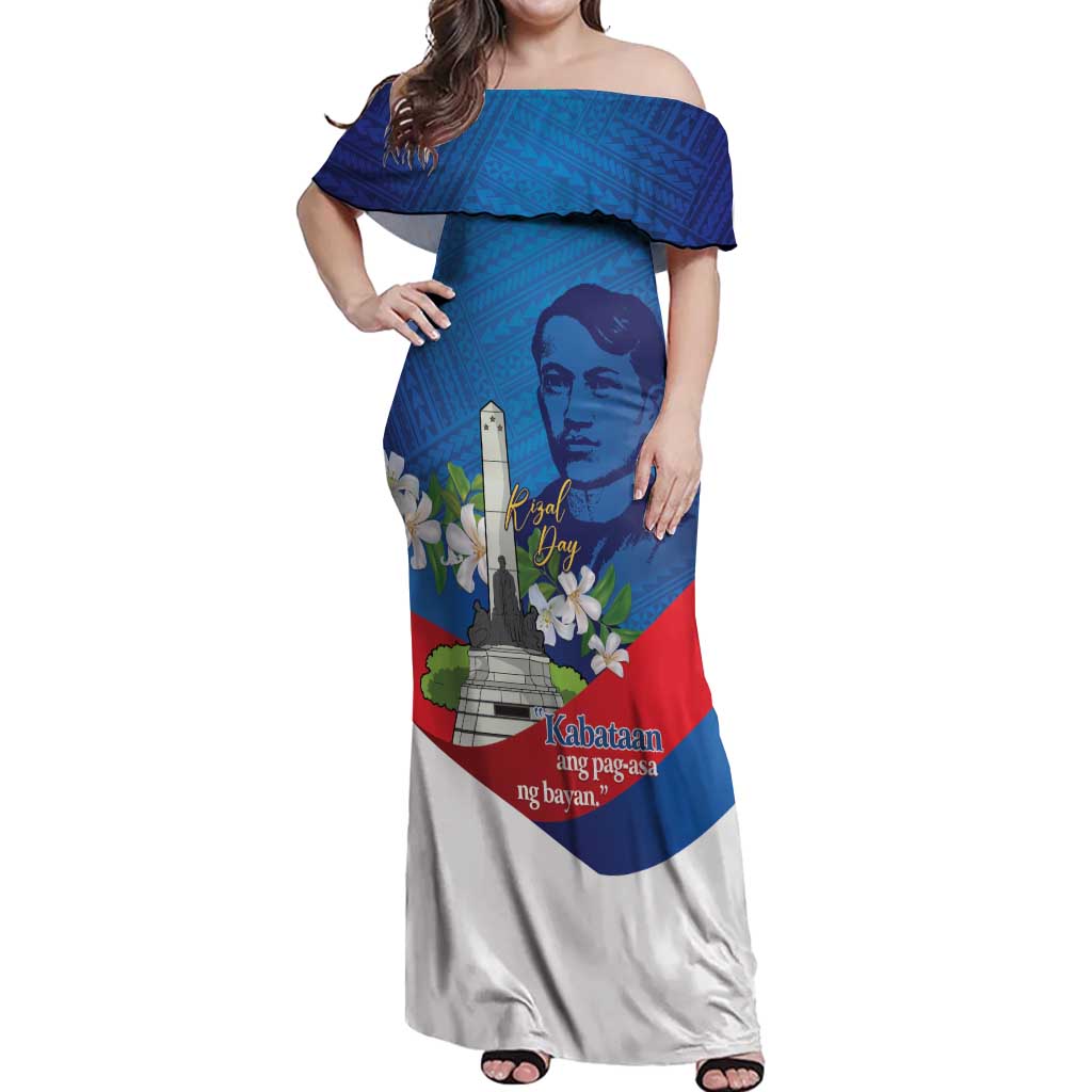 Philippines Rizal Day Off Shoulder Maxi Dress Filipino Motto Stella Polynesian Pattern - Polynesian Pride