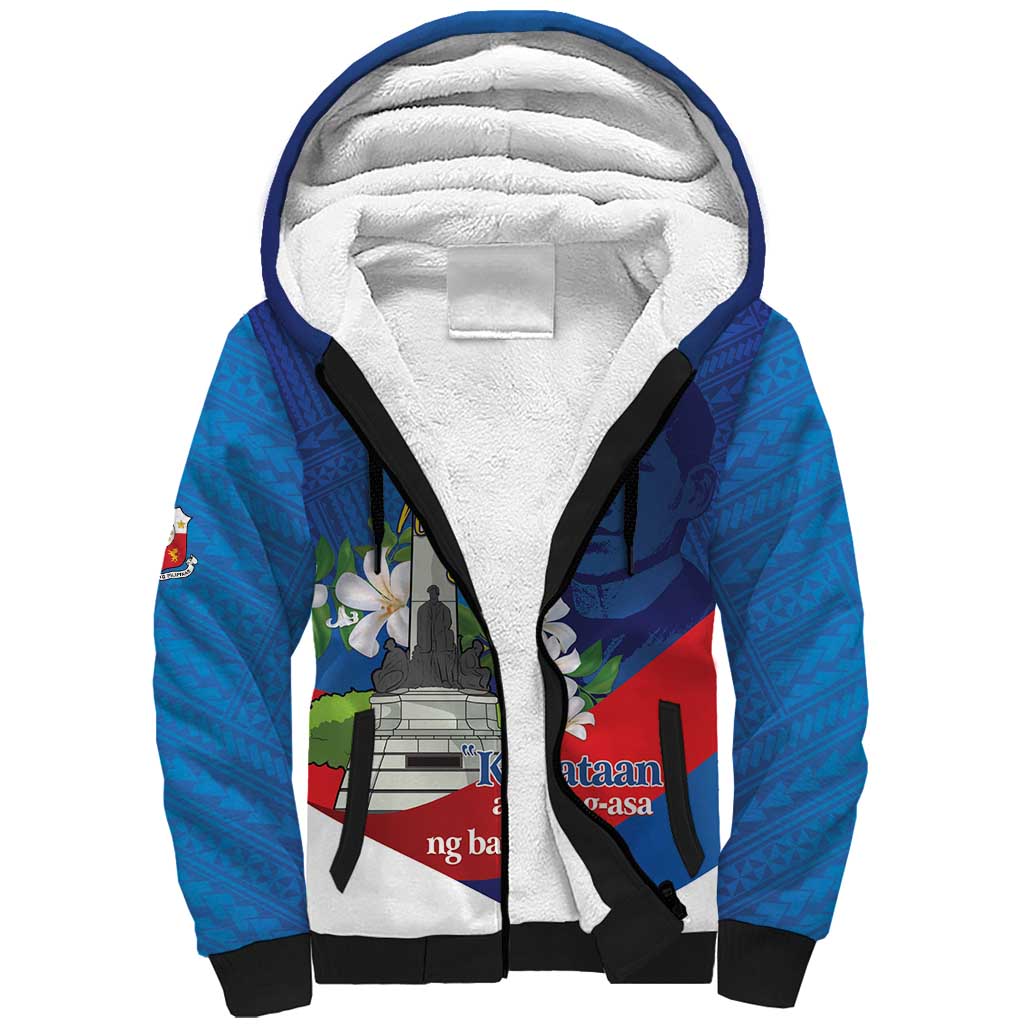Philippines Rizal Day Sherpa Hoodie Filipino Motto Stella Polynesian Pattern LT14 Unisex Blue - Polynesian Pride