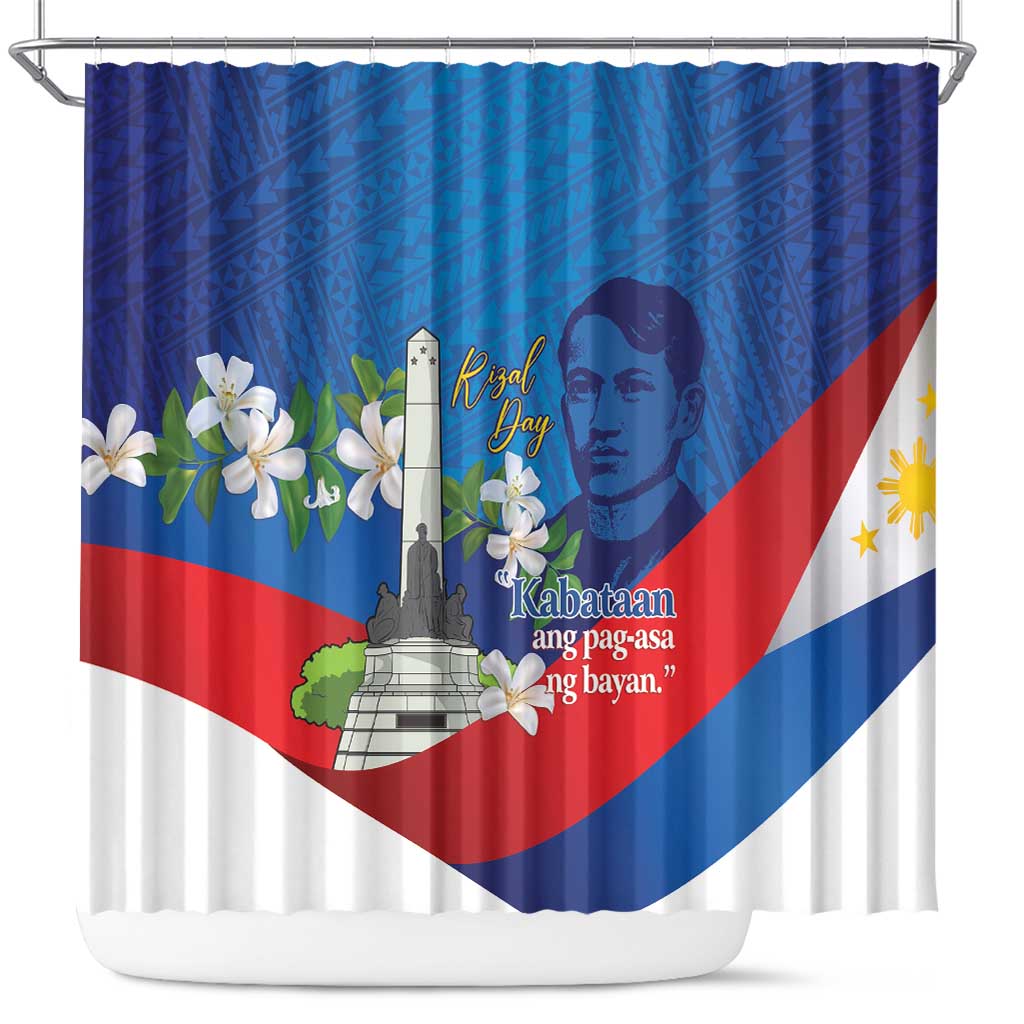 Philippines Rizal Day Shower Curtain Filipino Motto Stella Polynesian Pattern - Polynesian Pride