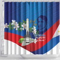 Philippines Rizal Day Shower Curtain Filipino Motto Stella Polynesian Pattern - Polynesian Pride