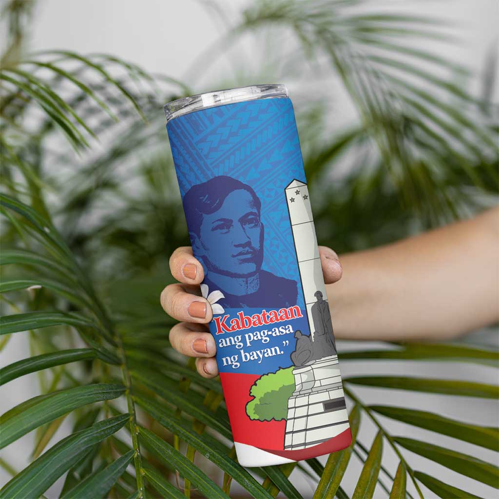 Philippines Rizal Day Skinny Tumbler Filipino Motto Stella Polynesian Pattern - Polynesian Pride