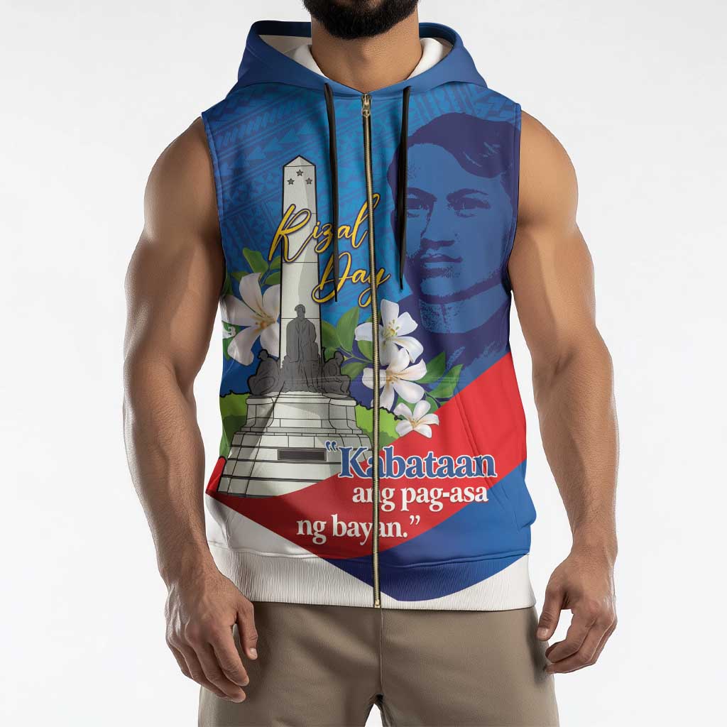 Philippines Rizal Day Sleeveless Zip Hoodie Filipino Motto Stella Polynesian Pattern - Polynesian Pride