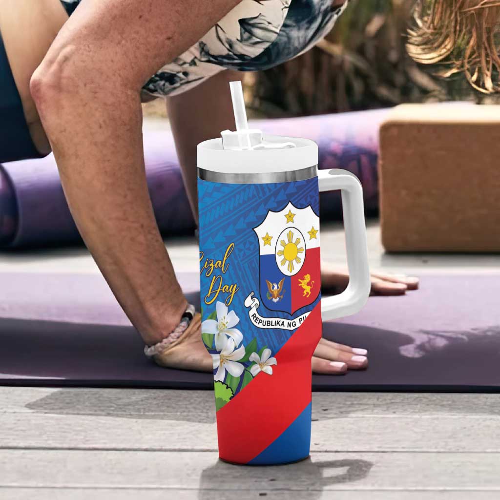 Philippines Rizal Day Tumbler With Handle Filipino Motto Stella Polynesian Pattern - Polynesian Pride