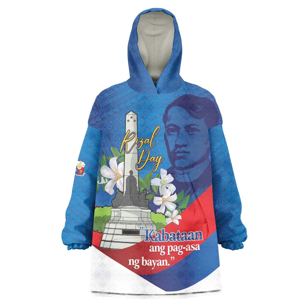 Philippines Rizal Day Wearable Blanket Hoodie Filipino Motto Stella Polynesian Pattern LT14 One Size Blue - Polynesian Pride
