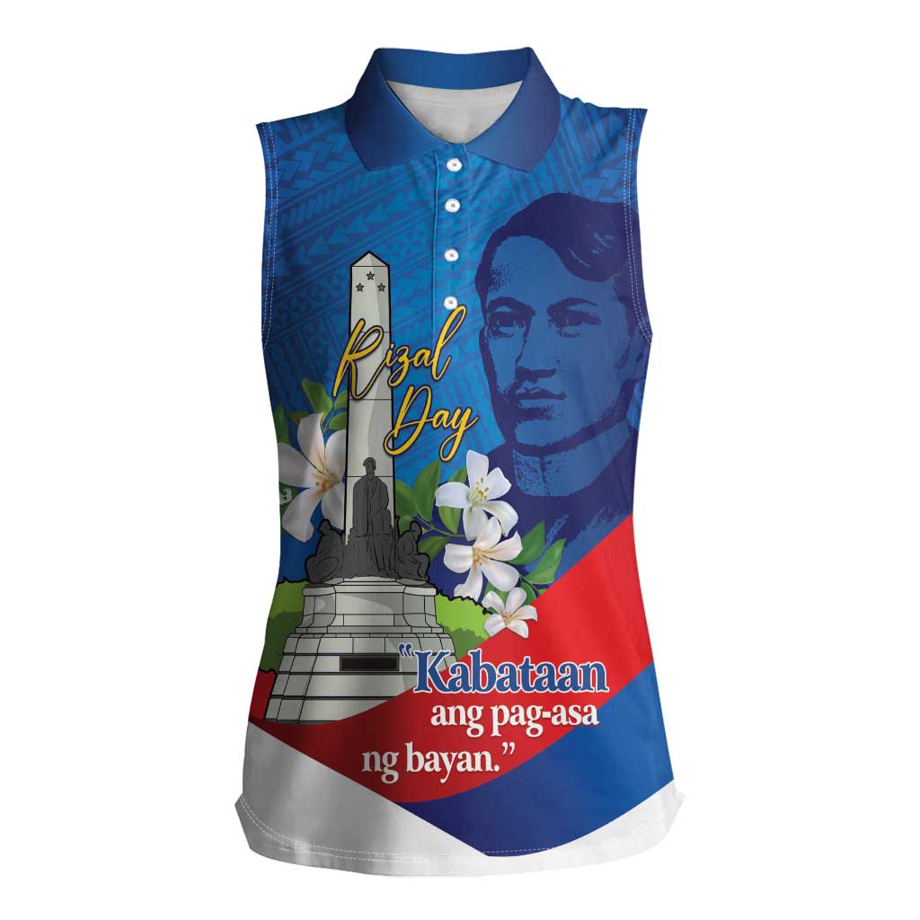 Philippines Rizal Day Women Sleeveless Polo Shirt Filipino Motto Stella Polynesian Pattern LT14 Female Blue - Polynesian Pride