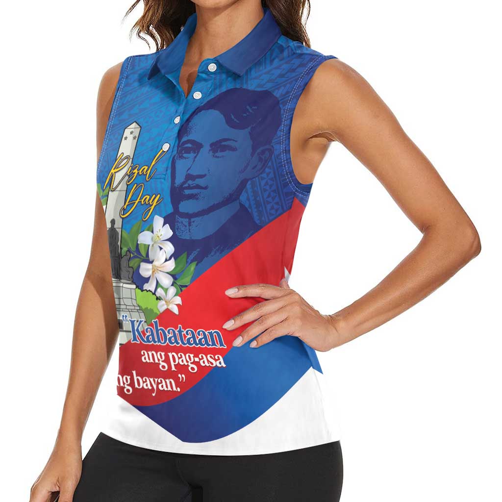 Philippines Rizal Day Women Sleeveless Polo Shirt Filipino Motto Stella Polynesian Pattern - Polynesian Pride