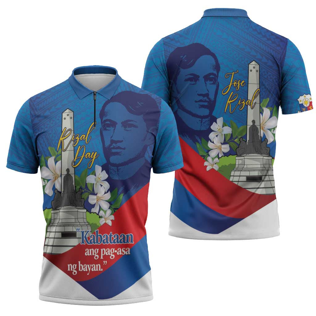 Philippines Rizal Day Zipper Polo Shirt Filipino Motto Stella Polynesian Pattern - Polynesian Pride