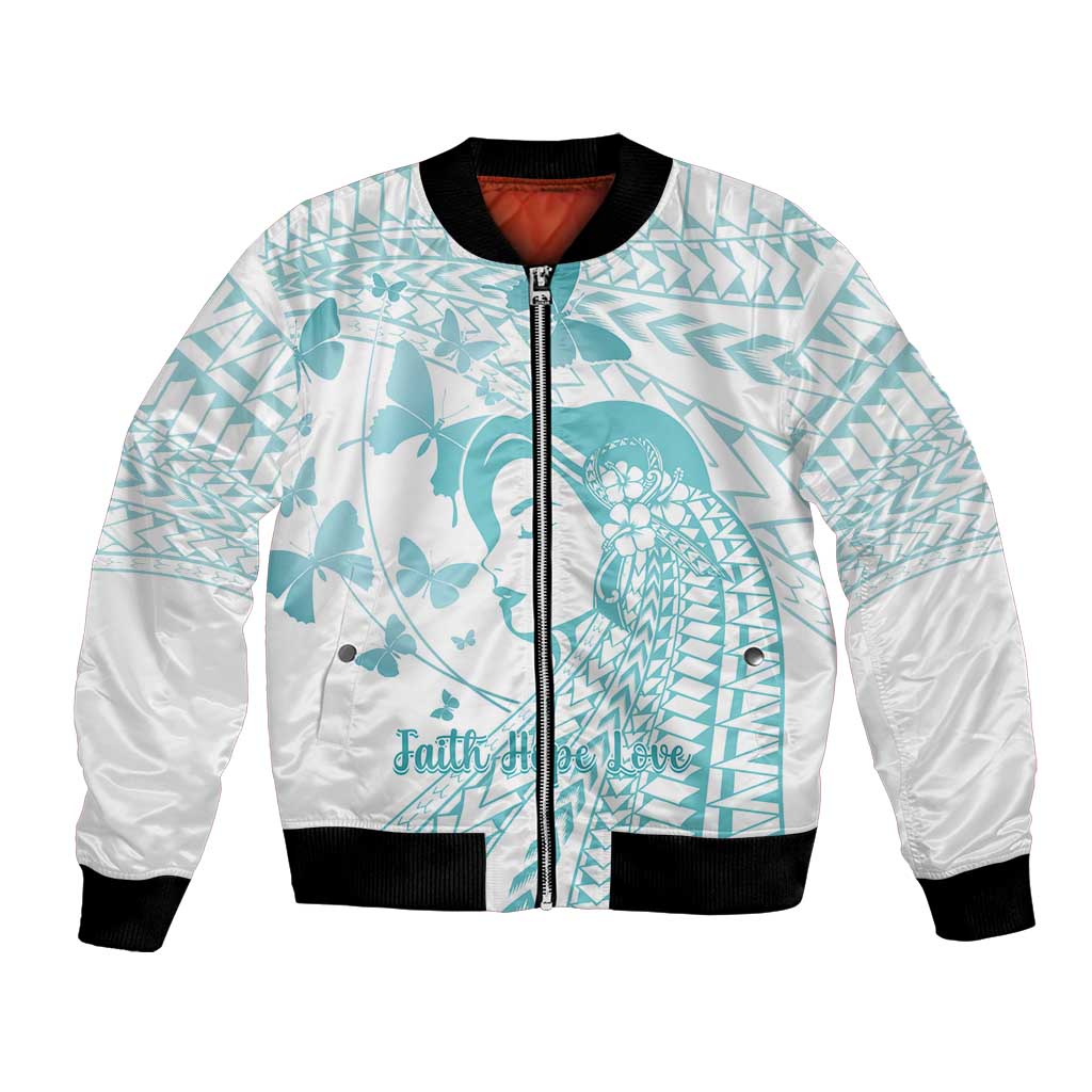 Polynesia Cervical Cancer Awareness Month Bomber Jacket Polynesian Women Faith Hope Love! LT14 Unisex White - Polynesian Pride