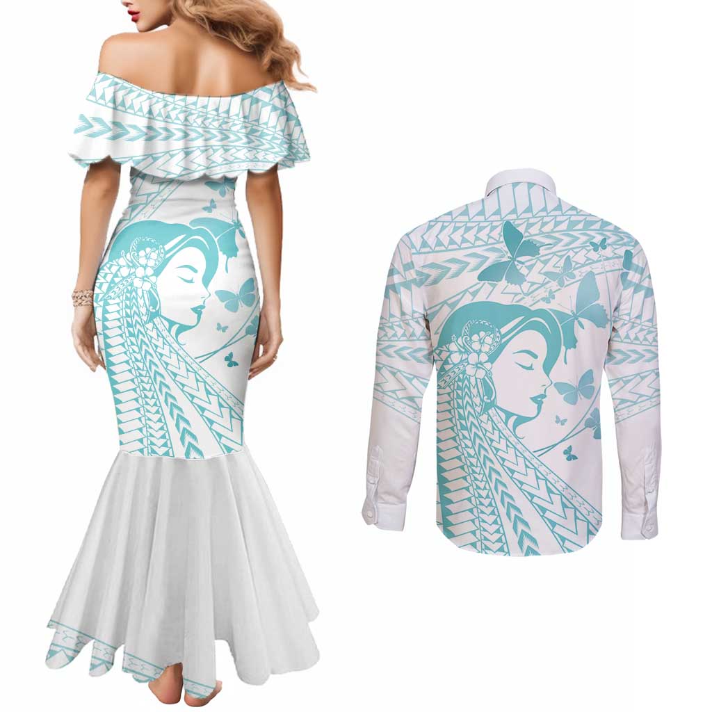 Polynesia Cervical Cancer Awareness Month Couples Matching Mermaid Dress and Long Sleeve Button Shirt Polynesian Women Faith Hope Love!