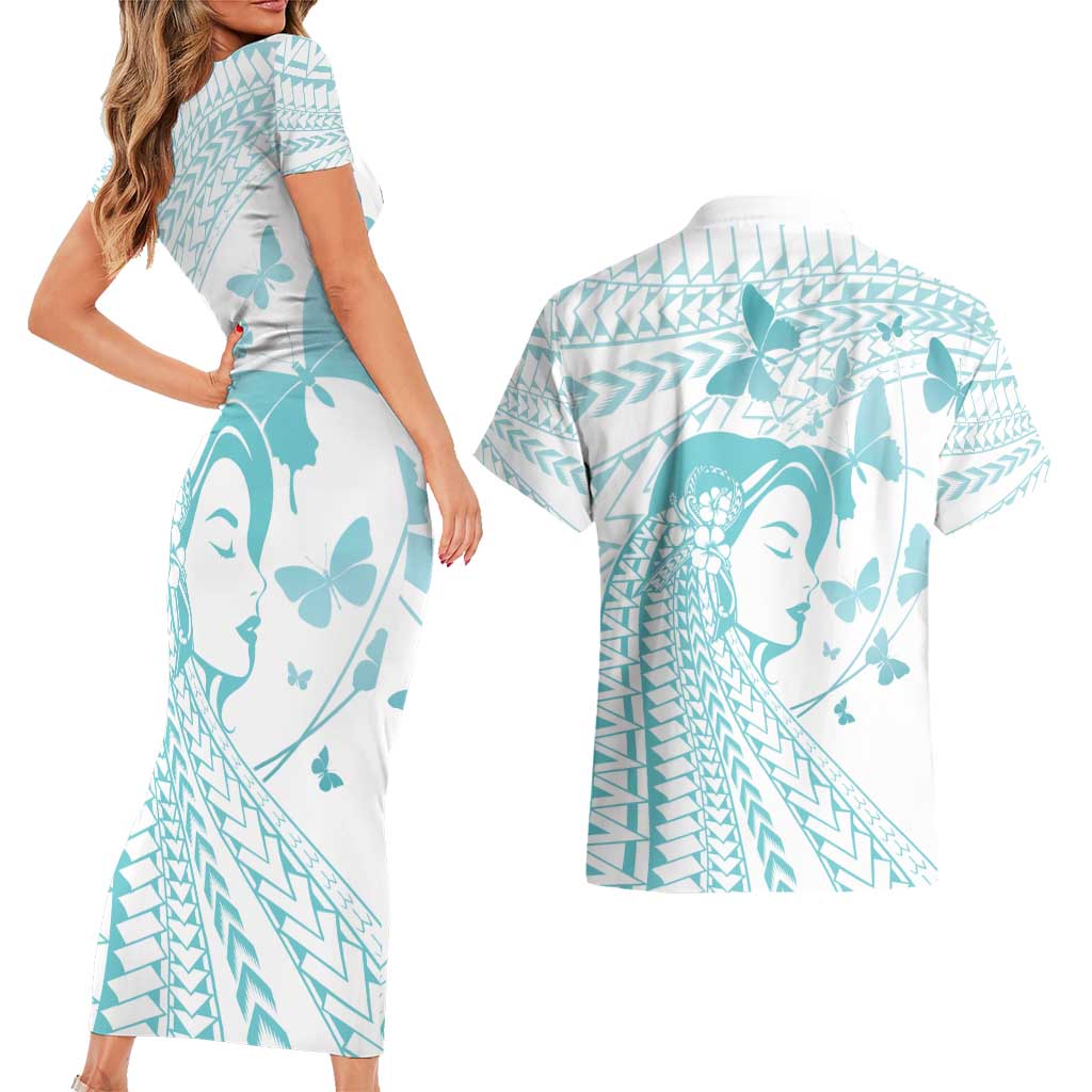 Polynesia Cervical Cancer Awareness Month Couples Matching Short Sleeve Bodycon Dress and Hawaiian Shirt Polynesian Women Faith Hope Love!