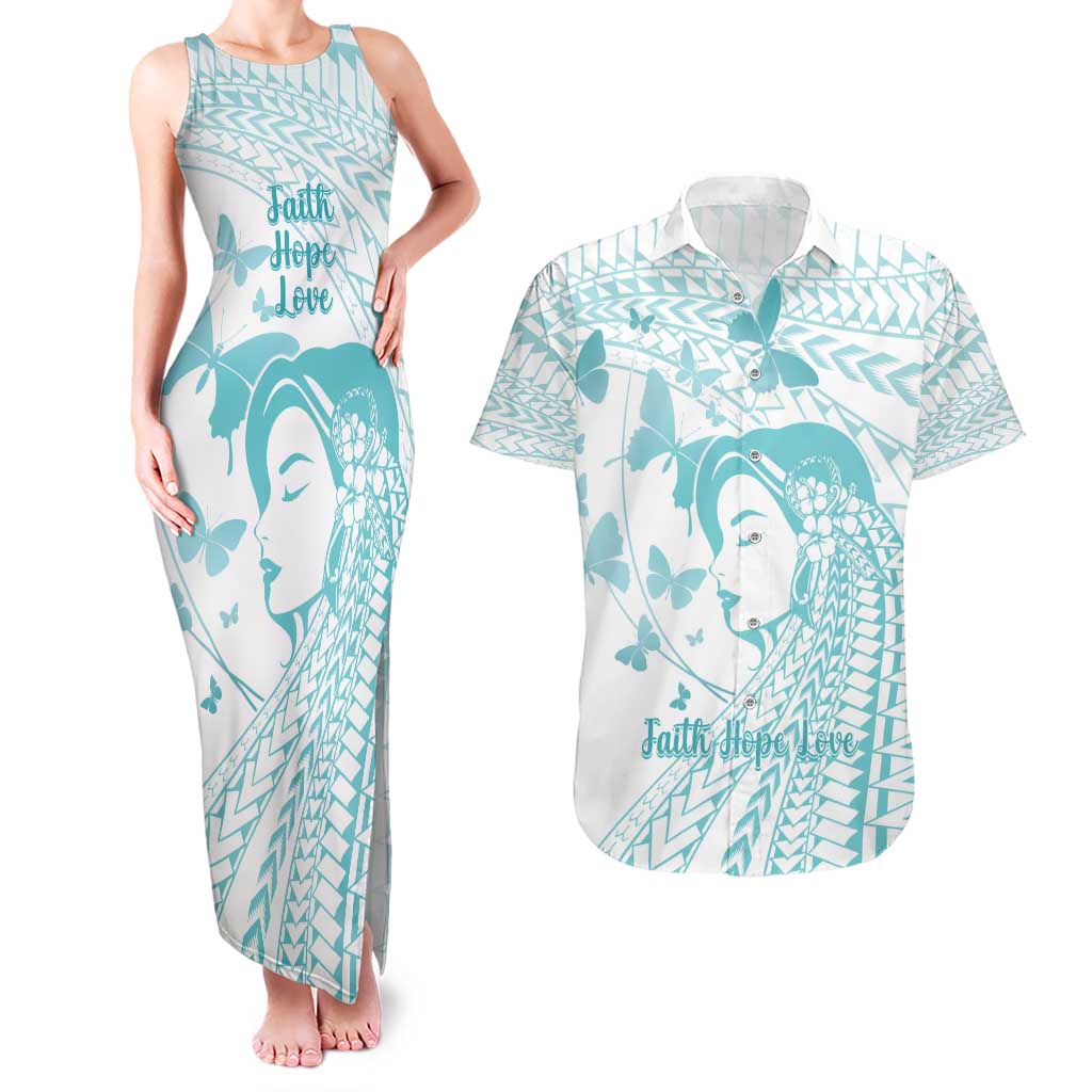 Polynesia Cervical Cancer Awareness Month Couples Matching Tank Maxi Dress and Hawaiian Shirt Polynesian Women Faith Hope Love! LT14 White - Polynesian Pride
