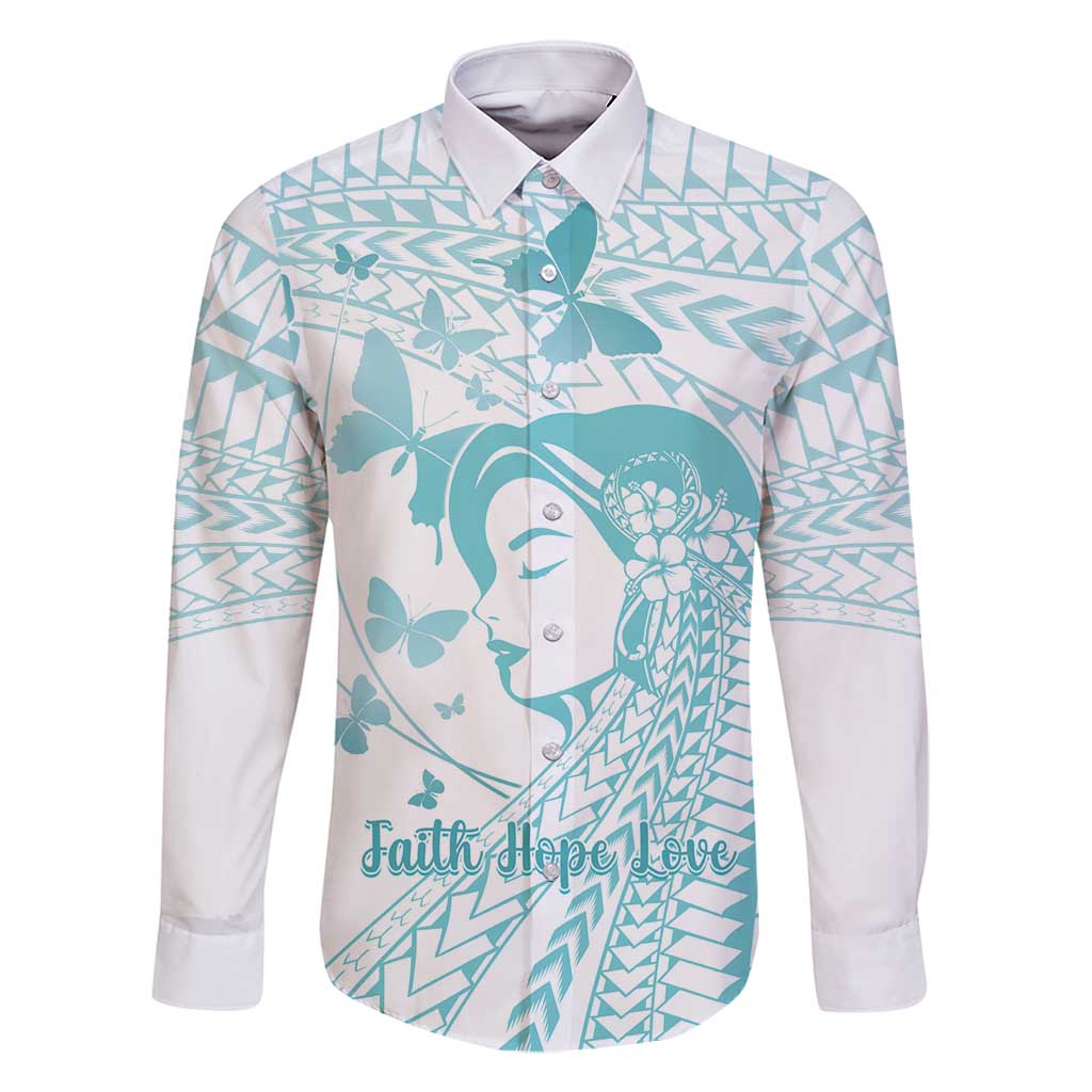 Polynesia Cervical Cancer Awareness Month Family Matching Off Shoulder Short Dress and Hawaiian Shirt Polynesian Women Faith Hope Love!