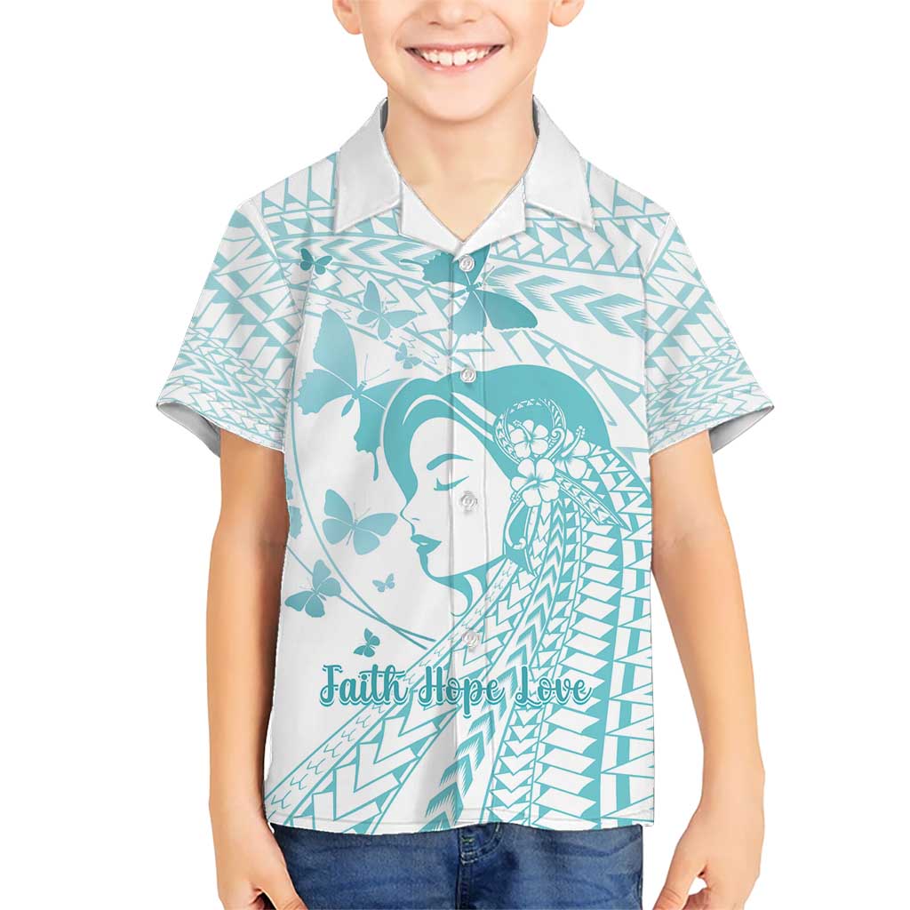 Polynesia Cervical Cancer Awareness Month Kid Hawaiian Shirt Polynesian Women Faith Hope Love! LT14 Kid White - Polynesian Pride