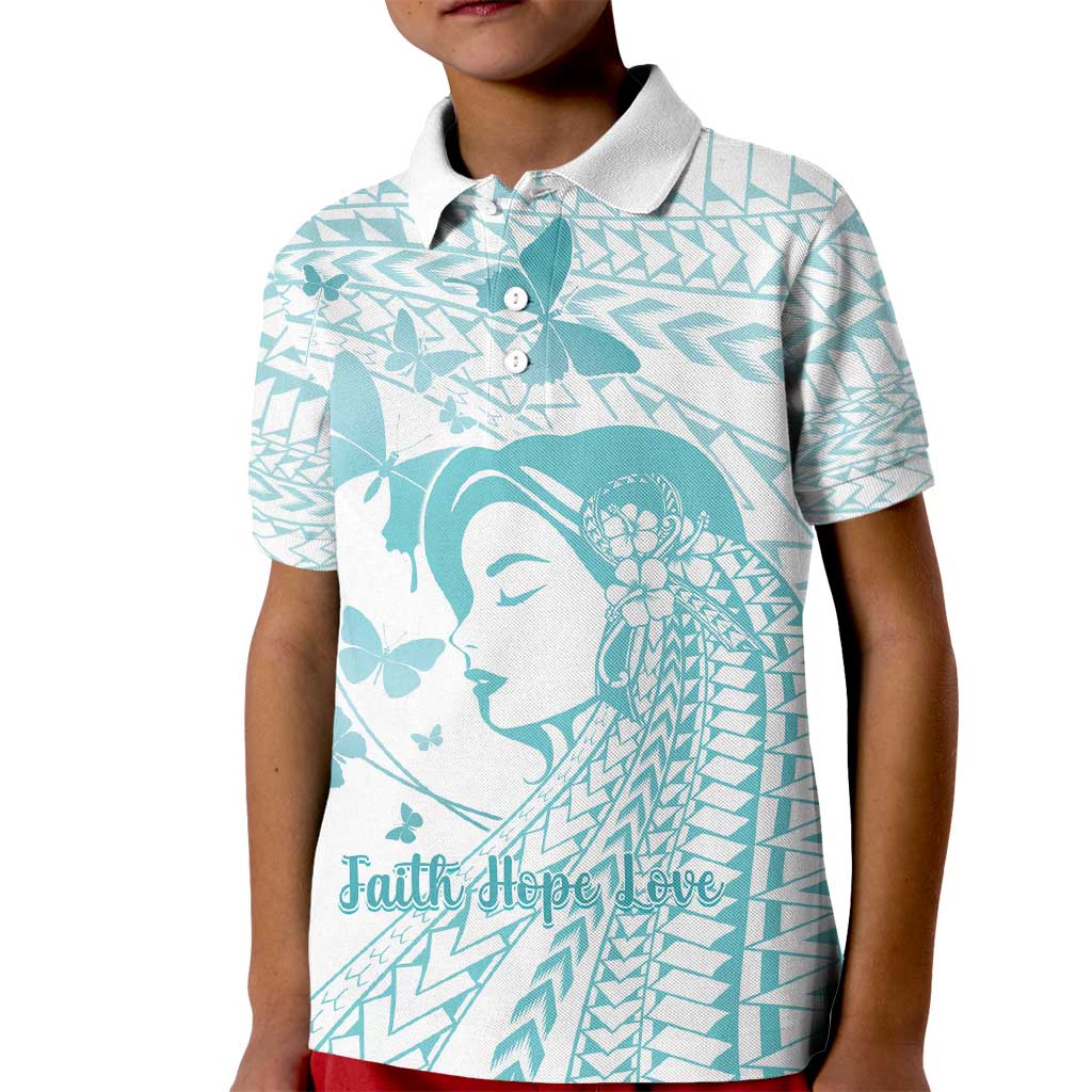 Polynesia Cervical Cancer Awareness Month Kid Polo Shirt Polynesian Women Faith Hope Love! LT14 Kid White - Polynesian Pride