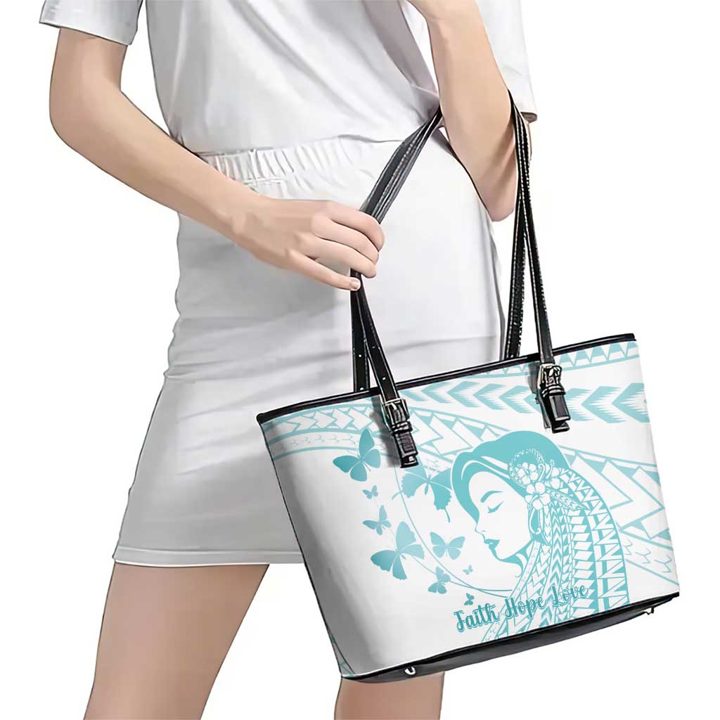 Polynesia Cervical Cancer Awareness Month Leather Tote Bag Polynesian Women Faith Hope Love!
