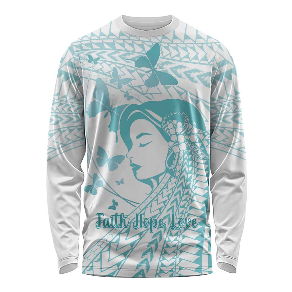 Polynesia Cervical Cancer Awareness Month Long Sleeve Shirt Polynesian Women Faith Hope Love! LT14 Unisex White - Polynesian Pride