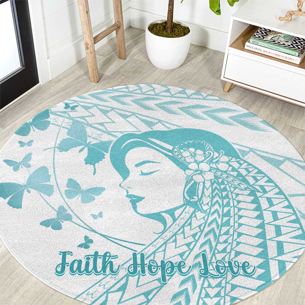 Polynesia Cervical Cancer Awareness Month Round Carpet Polynesian Women Faith Hope Love! LT14 White - Polynesian Pride