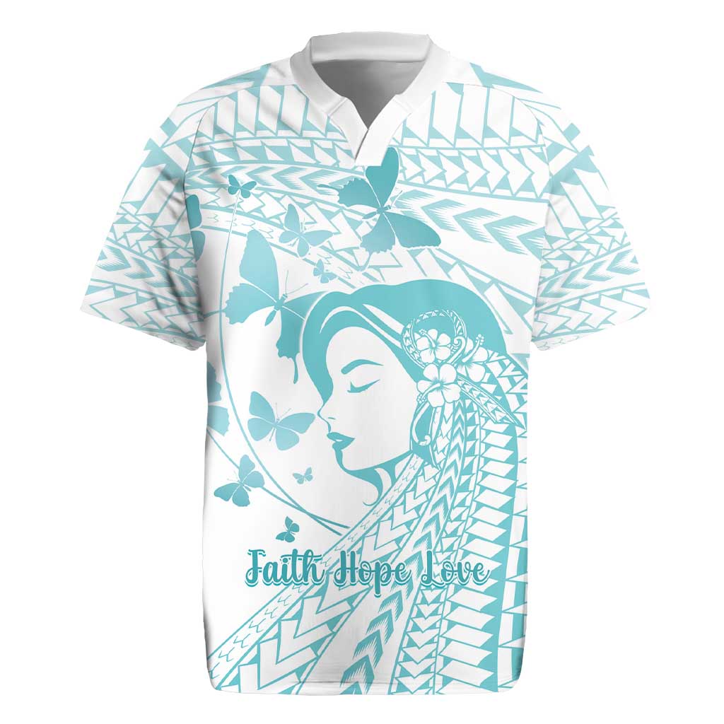 Polynesia Cervical Cancer Awareness Month Rugby Jersey Polynesian Women Faith Hope Love! LT14 White - Polynesian Pride