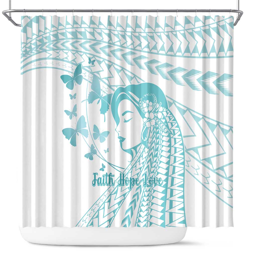 Polynesia Cervical Cancer Awareness Month Shower Curtain Polynesian Women Faith Hope Love! LT14 White - Polynesian Pride