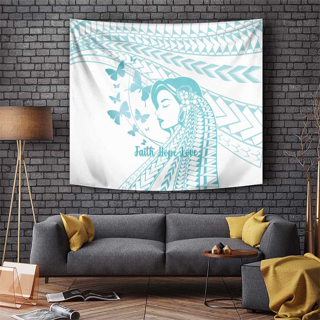 Polynesia Cervical Cancer Awareness Month Tapestry Polynesian Women Faith Hope Love! LT14 White - Polynesian Pride