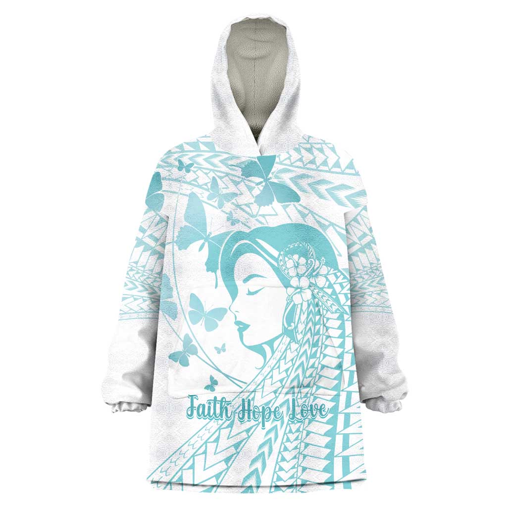 Polynesia Cervical Cancer Awareness Month Wearable Blanket Hoodie Polynesian Women Faith Hope Love! LT14 One Size White - Polynesian Pride