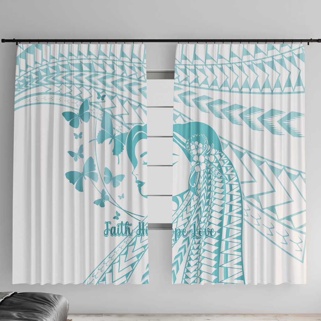 Polynesia Cervical Cancer Awareness Month Window Curtain Polynesian Women Faith Hope Love! LT14 With Hooks White - Polynesian Pride