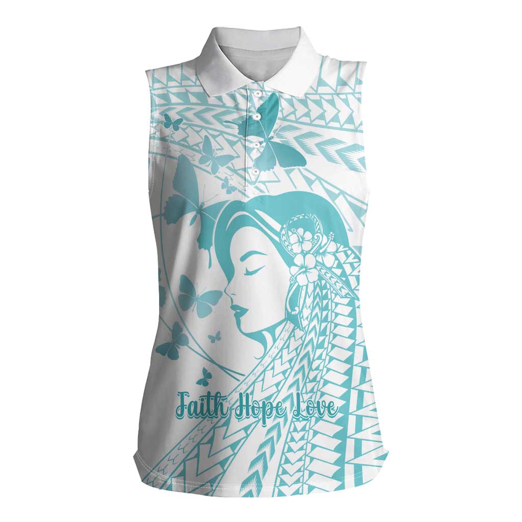 Polynesia Cervical Cancer Awareness Month Women Sleeveless Polo Shirt Polynesian Women Faith Hope Love! LT14 Female White - Polynesian Pride